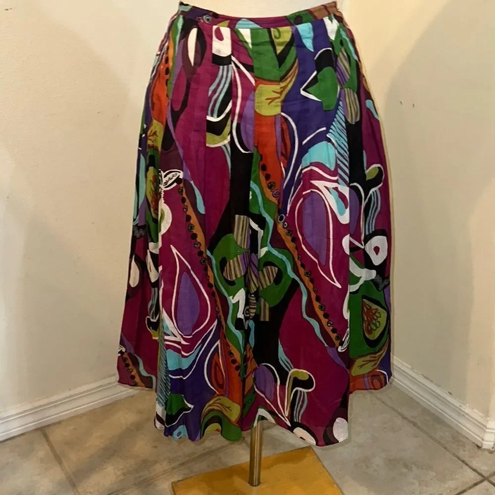 Casual Studio MADE IN INDIA Colorful Abstract Women's Gauze Skirt Size M - Picture 5 of 13